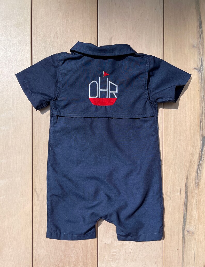 Baby Boy or Girl Monogrammed Fishing Romper Personalized Etsy