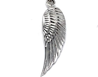 Angel Wing Pendant, Charm 925 Sterling Silver  on 16", 18" or 20" Silver Curb Chain or Without Chain