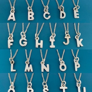 925 Sterling Silver Alphabet Letter Initial Pendant Charms Necklace on Silver Curb Chain or Without Chain