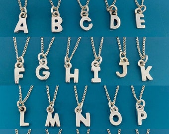 Alphabet Letter Initial Pendant Charms 925 Sterling Silver on Silver Curb Chain or Without Chain