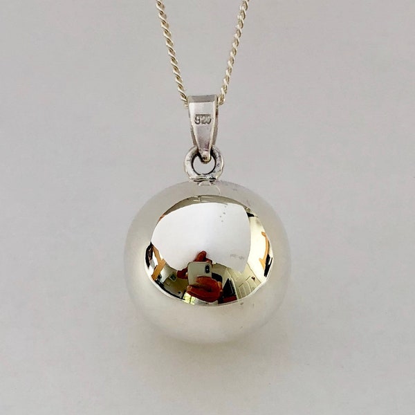 925 Sterling Silver, 16 mm Diameter Big Teardrop Ball Charm, Pendant on 16", 18" or 20" Sterling Silver Curb Chain or Without Chain