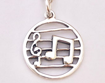 925 Sterling Silver Music Note Treble Clef Pendant Charm on 16", 18", 20" Curb Chain or Without Chain