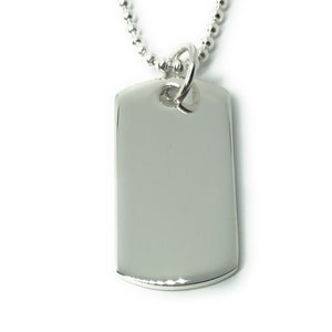 Heavy Solid Dog Tag 925 Sterling Silver on 18, 20, 22 or 24&quot; Silver Ball Chain or Without Chain