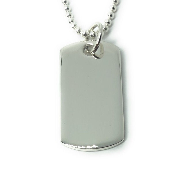 Heavy Solid Dog Tag 925 Sterling Silver on 18, 20, 22 or 24" Silver Ball Chain or Without Chain