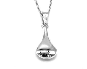 Teardrop Ball Charm Pendant 925 Sterling Silver on 16", 18" or 20" Sterling Silver Curb Chain