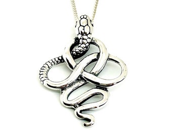 925 Sterling Silver Solid Cobra Snake Pendant Charm with Silver Curb Chain