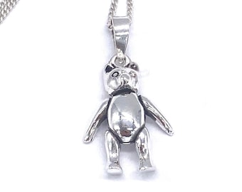 925 Orsacchiotto in argento sterling Charm Pendente braccia e gambe mobili su catena da 16", 18" o 20" in argento