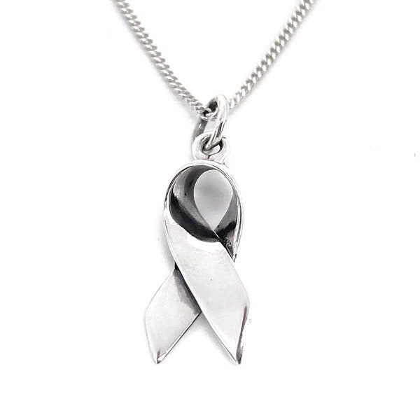 925 Sterling Zilveren Lint Bow Cancer Awareness Hanger Charm op Silver Curb Chain