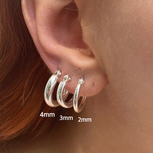925 Sterling Silver Chunky Hinged HOOP Earrings Snap Closure  2, 3 and 4 mm Thickness