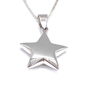 925 Sterling Silver STAR Pendant Charm Small to Big Size on 16", 18" or 20" Silver Curb Chain or Without Chain