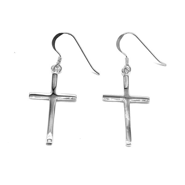 925 Sterling Silver Solid Latin Cross Drop Dangle Earrings