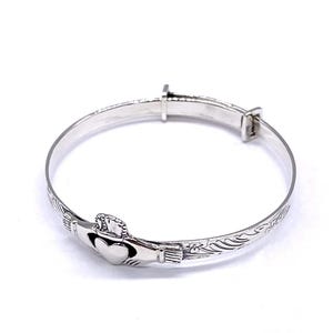 925 Sterling Silver Claddagh Heart Expandable Bangle Bracelet
