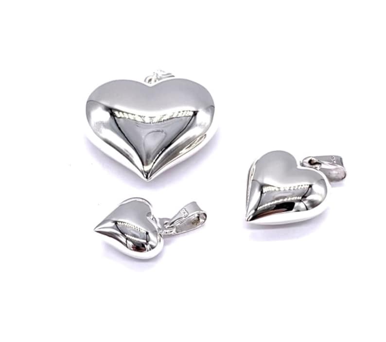 Pendentif coeur gonflé en argent sterling 925 sur chaîne gourmette en argent sterling image 6