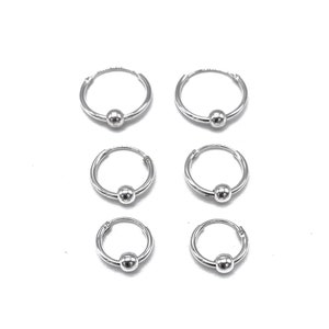 Pair of 925 Sterling Silver Ball Sleeper Hinged Hoop Earrings Pair of 925 Sterling Silver Ball Sleeper Hinged Hoop Earrings