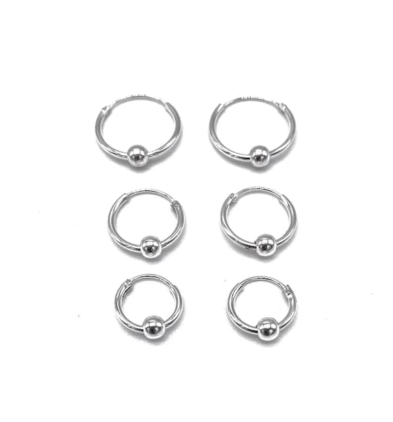 3 Pairs Of 925 Sterling Silver Sleeper Hoop Earrings – 10mm, 12mm, 14mm Thin Hoops
