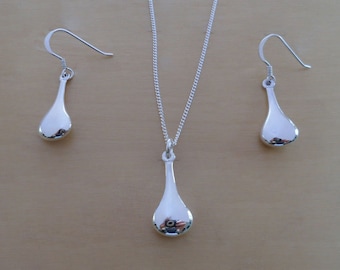 TEARDROP Drop Dangle Earrings and Pendant Set 925 Sterling Silver  on 16, 18 or 20" Sterling Silver Curb Chain