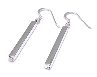 925 Sterling Silver Rectangular Long Bar Drop Dangle Earrings