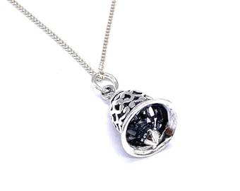 Sterling Silver Chime Bell Pendant Necklace: With Optional Curb Chain