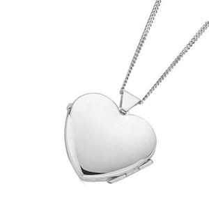 HEART Photo Locket Pendant 925 Sterling Silver Polished 16 mm Diameter on 16&quot;, 18&quot; or 20&quot; Silver Curb Chain
