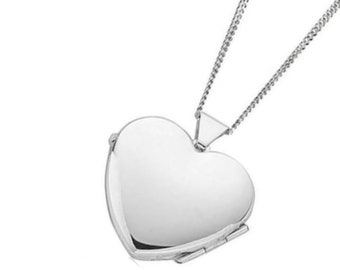 HEART Photo Locket Pendentif 925 Argent Sterling Poli 16 mm Diamètre sur 16 », 18 » ou 20 » Chaîne de trottoir en argent