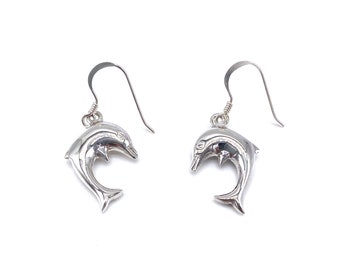 925 Sterling Silver Dolphin Drop Dangle Fish Earrings