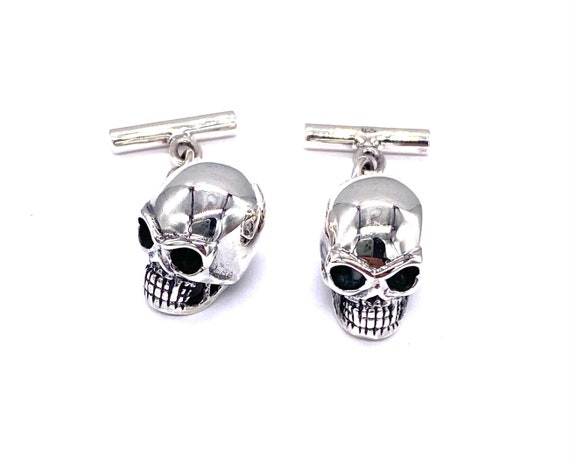 Massiv 925 Sterling Silber Gothic Totenkopf Piraten Manschettenknöpfe T  Barrel Kette - .de