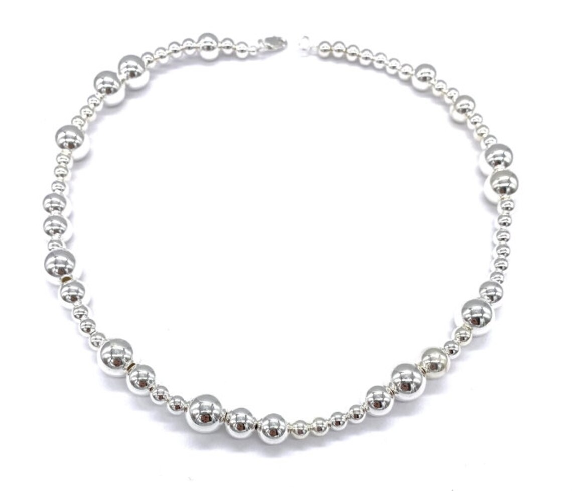 925 Sterling Silver Ball Bead Chain Necklace Mix Size Balls Etsy