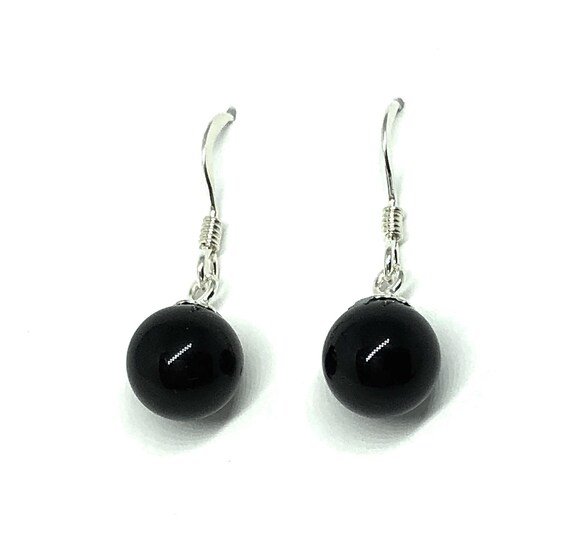 925 Sterling Silver Polished Black Onyx Dangle Earrings