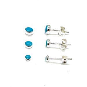 925 Sterling Silver 3 Pairs Round Green Blue Turquoise Button Ball Stud Earrings, in Size 3, 4 and 5 mm Diameter