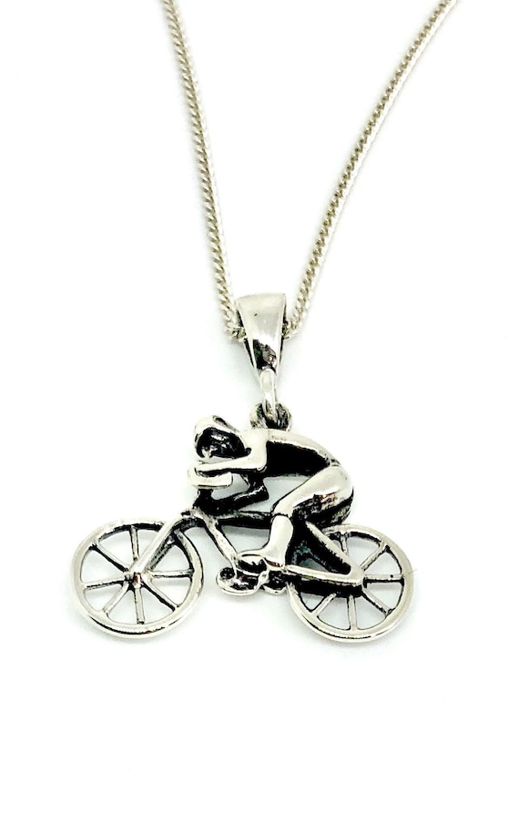 Silver cycling pendant real silver