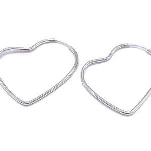 925 Sterling Silver Heart Shaped Hinged Big Hoop Earrings 45 mm Diameter
