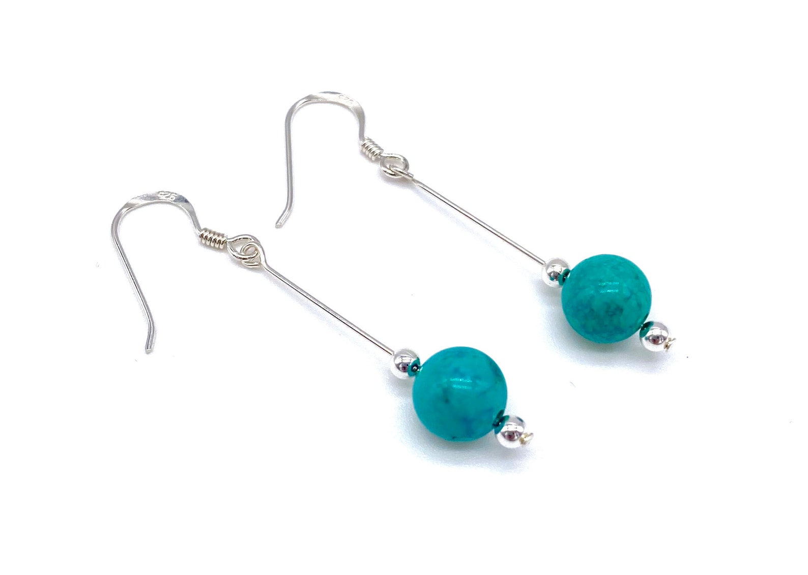 Genuine Green Turquoise Ball Drop Dangle Earrings 925 Sterling Etsy