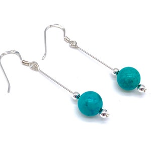 Genuine Green Turquoise Ball Drop Dangle Earrings 925 Sterling Silver