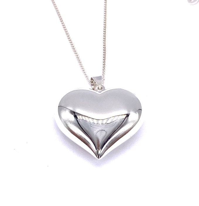925 Sterling Silver Puffed Big Heart Pendant Charm 25 Mm