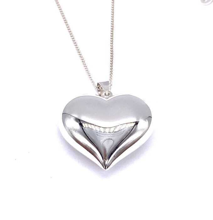 925 Sterling Silver Puffed Big Heart Pendant Charm 25 Mm