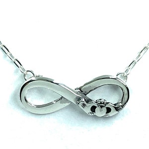 925 Sterling Silver Infinity Forever Claddagh Love Heart, Loyalty and Friendship Pendant & Adjustable 16&quot; - 17&quot; Chain Necklace