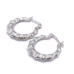 Solid 925 Sterling Silver Bamboo Shrimp HOOP Earrings 25 mm Diameter