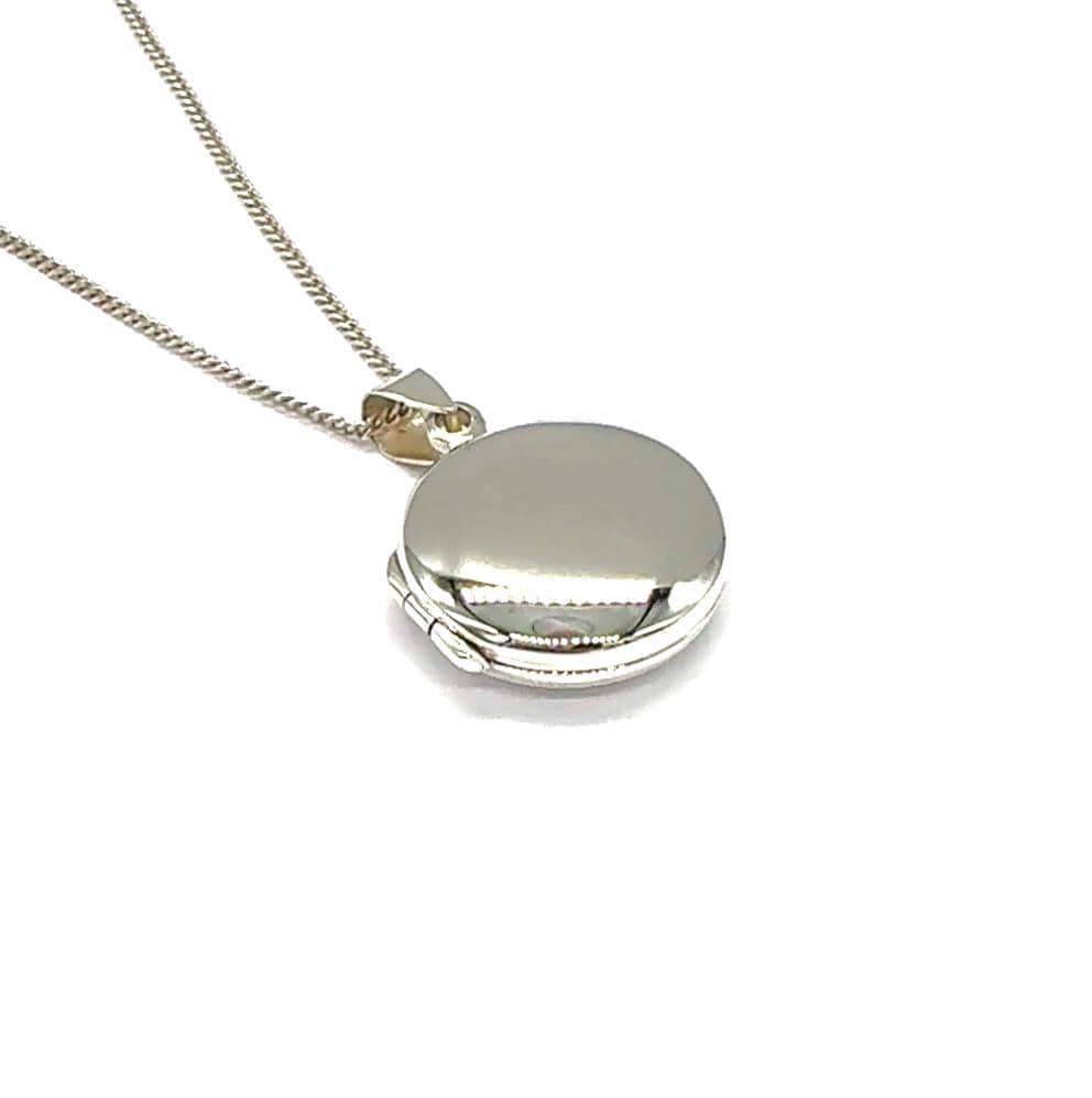 925 Sterling Silver Round Circular Plain Photo Pendant Locket on 16", 18" or 20" Silver Curb Chain