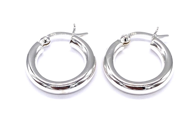 925 Sterling Silver Chunky Hoop Earrings 4 mm Thick, 18, 20, 25, 30 and 35 mm Diameter image 7