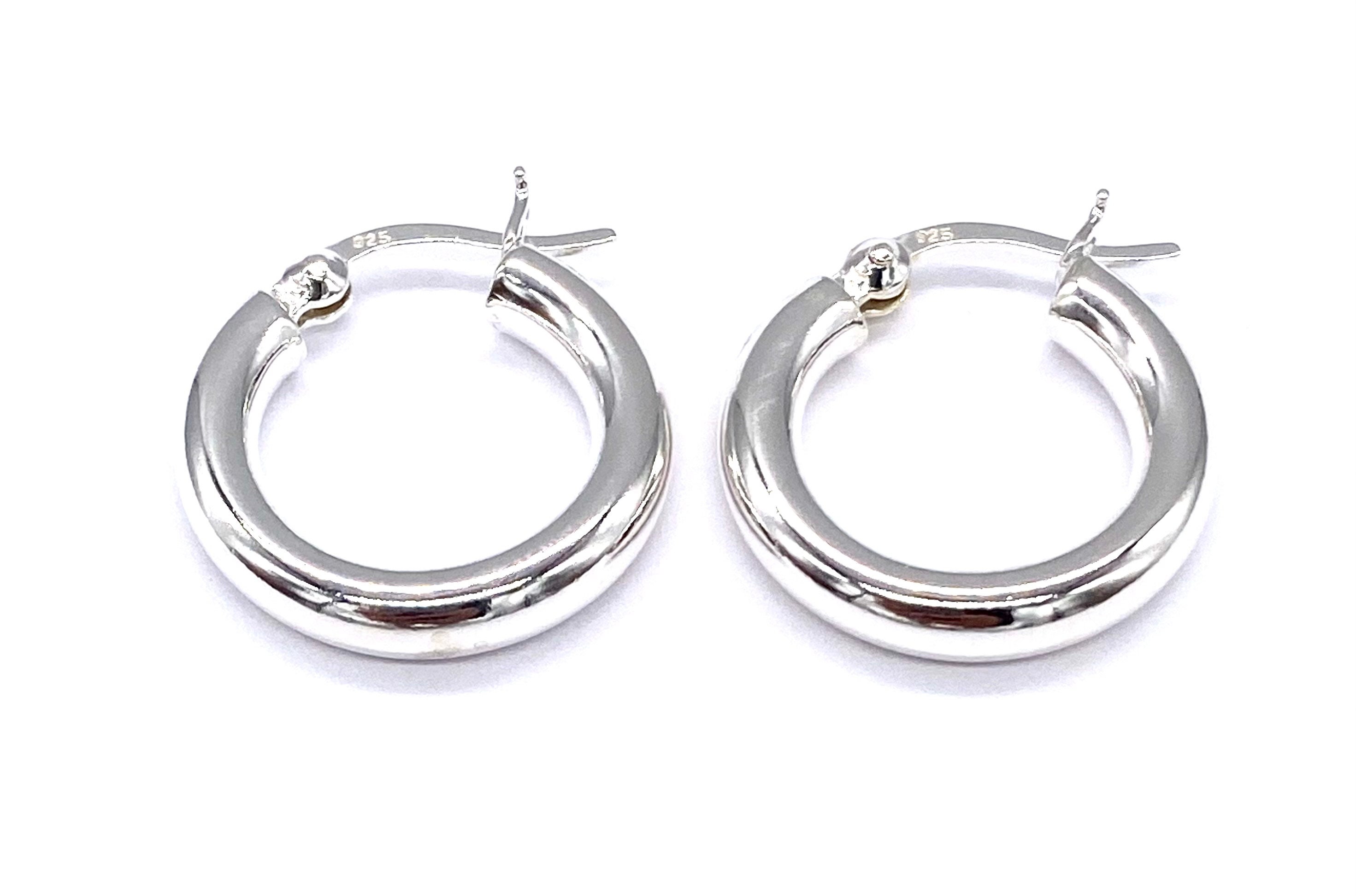 T400 3 mm Thick Mix Cut 925 Sterling Silver Hoop Earrings Large and Sm