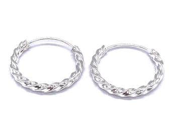 Sterling Silver Twisted Small to Big Hinged Hoop Earrings