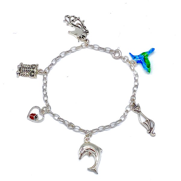 Custom Charm Bracelet 925 Sterling Silver Créer votre propre bracelet à partir de 32 plantes différentes, animal, cœur, croix - charmes d’oiseaux