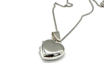 Sterling Silver Puffy Heart Locket Necklace With Silver Curb Chain Option