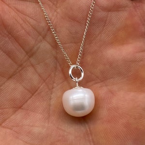 925 Sterling Silver Pearl Ball Pendant Charm with 16, 18 or 20&quot; Silver Curb Chain and Pearl Earrings
