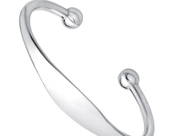 ID Flat Torque Cuff Bangle Bracelet Solid 925 Sterling Silver Circumference 21 cm / 8.26" & 4 mm Thick