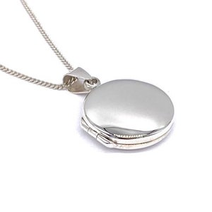 925 Sterling Silver Round Circular Plain Photo Pendant Locket on 16, 18 or 20 Silver Curb Chain image 5