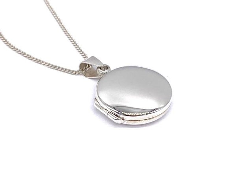 925 Sterling Silver Round Circular Plain Photo Pendant Locket on 16, 18 or 20 Silver Curb Chain image 5