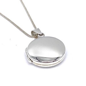 925 Sterling Silver Round Circular Plain Photo Pendant Locket on 16, 18 or 20 Silver Curb Chain image 3