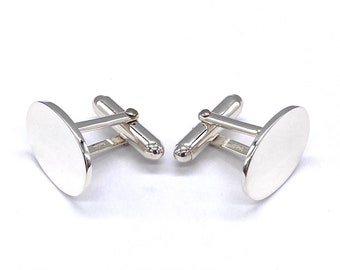 925 Sterling Silver OVAL Plain Cufflinks Suitable to Personalised Engraved