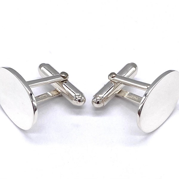 925 Sterling Silver OVAL Plain Cufflinks Suitable to Personalised Engraved